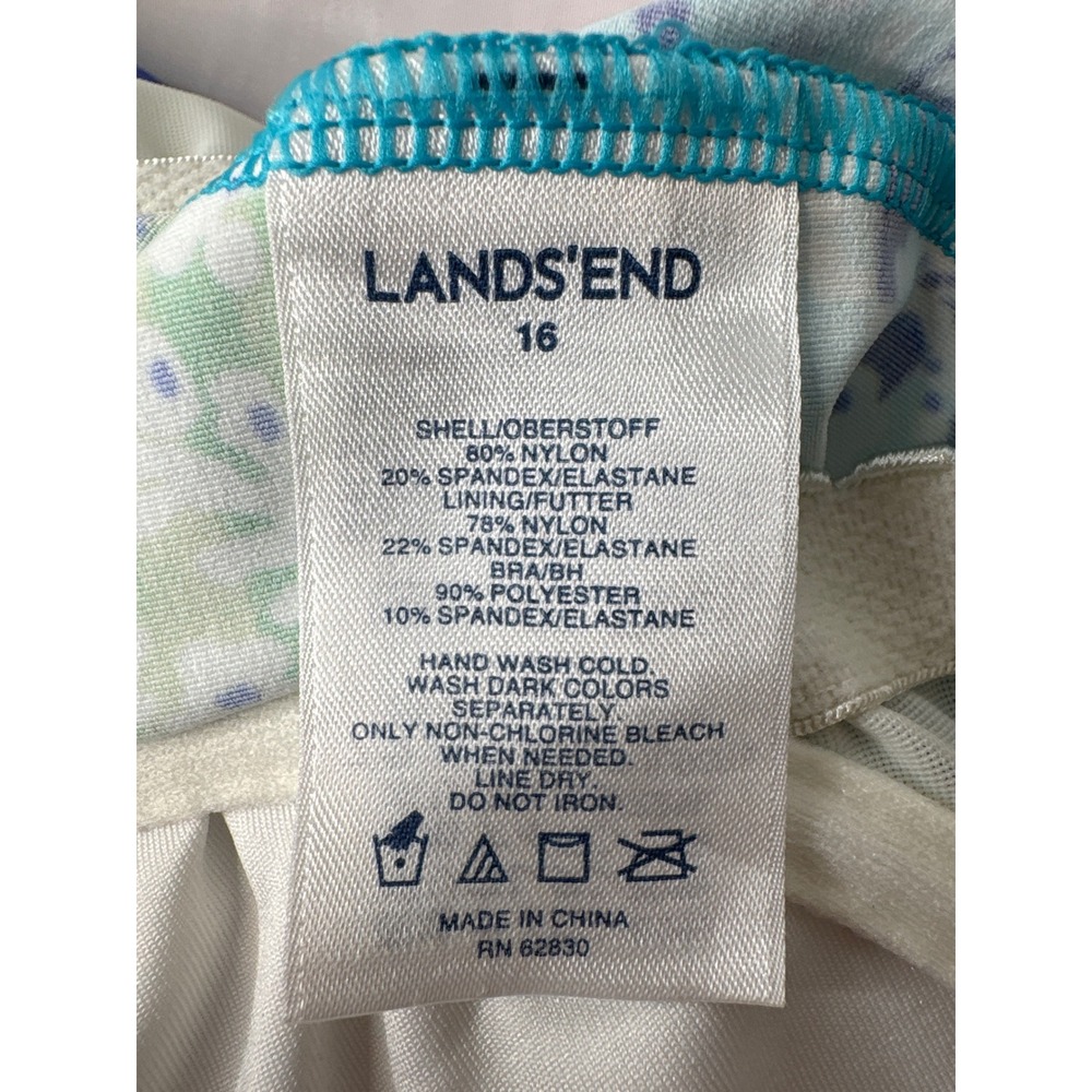 LANDS' END Teal Paisley Striped Tankini Top Sz 16 Underwire Bra Modest Swimwear - Picture 4 of 8